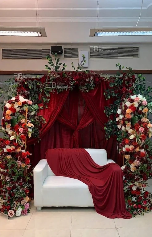 Luxury Red Floral Stage Decoration | Engagement & Anniversary Backdrop Setup