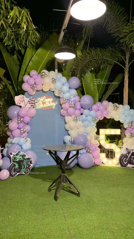 Pastel Bike Theme Birthday Decoration | Balloon Arch Setup for Kids Birthday